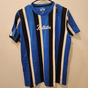 HOLLISTER STRIPED EMBROIDERED LOGO GRAPHIC TEE
